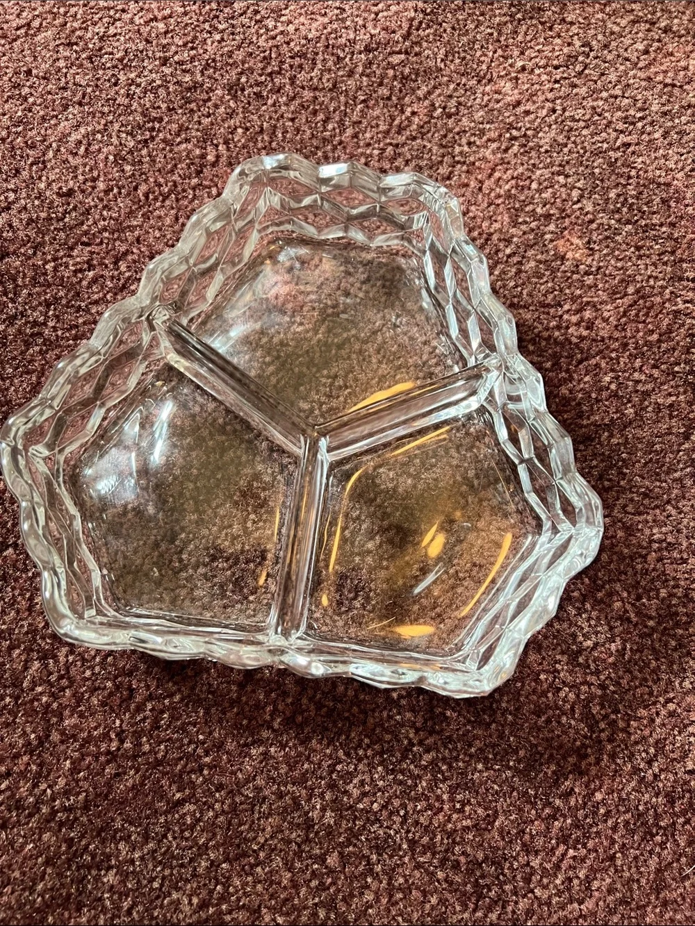 Vintage Fostoria Clear Glass Three-Section Vanity Trinket Box with Lid